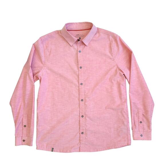 QOR MENS MEDIUM Button Down Oxford Dress Shirt Salmon Red Cotton Blend - Picture 1 of 4